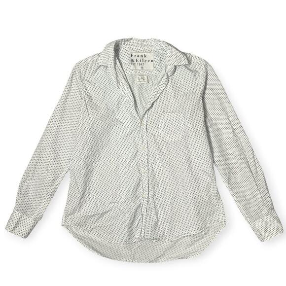 Frank & Eileen EILEEN Heart Print Relaxed Button Up Shirt SIZE XS Navy White - Picture 1 of 12